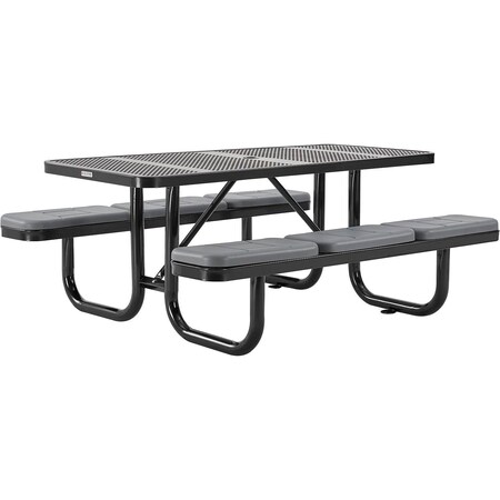 Global Industrial Rectangle Picnic Table W/ Seat Cushions, Black, Perforated Metal, 6 ft L 694553BKS